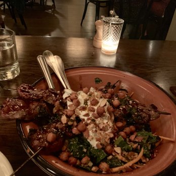 AOC - charmoula spiced lamb skewers with moroccan salad, cucumber yogurt & aleppo - Cocktail Bars Near Me - Los Angeles, California