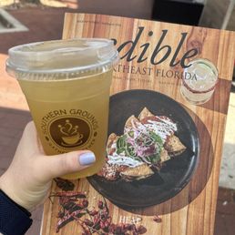 Emerald Green Tea with Coconut syrup and an Edible Magazine