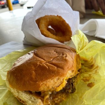 K's Drive-In - Gravy cheeseburger and bombucha onion rings yessah - American Near Me - Hilo, Hawaii