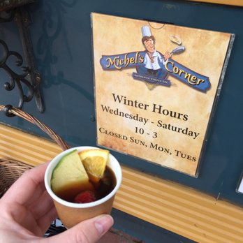 Michel's Corner - Michel graciously gave us a sample of his delicious apple cider! Such a wonderful place to eat and friendly service - Creperies Near Me - Durango, Colorado