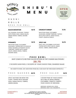 Menu photo 2 Shibu’s Lihue, HI