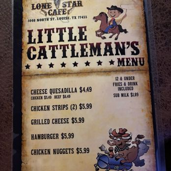 Lone Star Cafe - Menu - Steakhouses Near Me - Louise, Texas