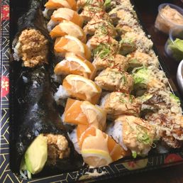 Left to right - 2 (HR) Spicy Tuna Hand Roll $6-7, Ritz Roll ($16), The Tiger Roll ($16), Dragon Roll ($17.50) Left to right - 2 (HR) Spicy Tuna Hand Roll $6-7, Ritz Roll ($16), The Tiger Roll ($16), Dragon Roll ($17.50)