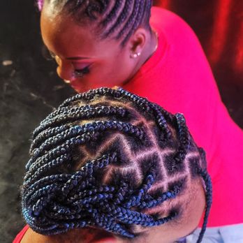 Hot HD Studio - Knotless cornrow ponytail with designs and ombre purple and Knotless singles with ombre blue hair - Hair Stylists Near Me - Pleasant Hill, California