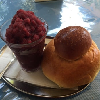 Eden - Mulberry Granita with warm brioche - Shaved Ice Near Me - Messina, Maine