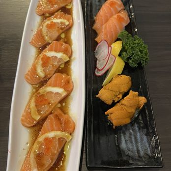 Sushi Kara - Scottish Salmon carpaccio, scottish salmon sushi, and uni sushu - Asian Fusion Near Me - Long Beach, California Sushi Kara - Scottish Salmon carpaccio, scottish salmon sushi, and uni sushu - Asian Fusion Near Me - Long Beach, California