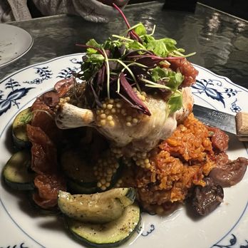 Superette - Chicken with roasted veggies, spice Greek rice, pickle mustard seeds. - Wine Bars Near Me - Gainesville, Florida