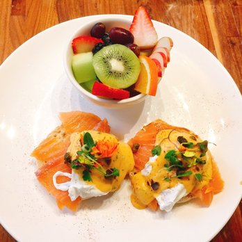 Lapisara Eatery - Salmon Benedict with fruit cup - Breakfast & Brunch Near Me - San Francisco, California Lapisara Eatery - Salmon Benedict with fruit cup - Breakfast & Brunch Near Me - San Francisco, California
