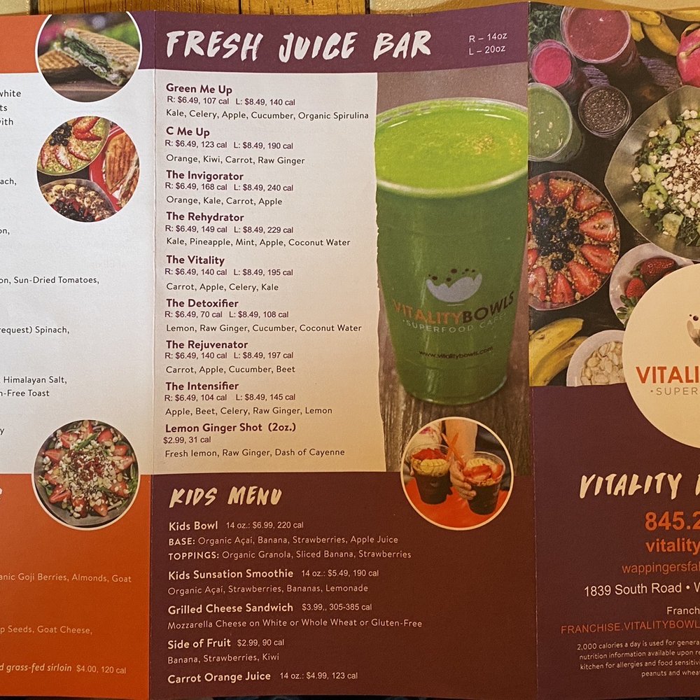 Vitality Bowls - Menu - Juice Bars & Smoothies Near Me - Wappingers Falls, New York