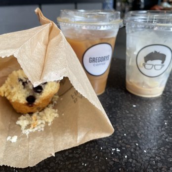 Gregorys Coffee - Blueberry muffin, (finished) iced latte, honey badger () - Coffee & Tea Near Me - New York, New York Gregorys Coffee - Blueberry muffin, (finished) iced latte, honey badger () - Coffee & Tea Near Me - New York, New York