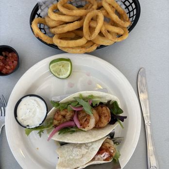 The Point - Shrimp tacos. Choice of a side and their onion rings are out of this world! - American Near Me - Marshfield, Massachusetts