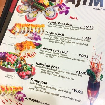 Ajimi - The special menu, including the description of my 'Tropical Roll' - Sushi Bars Near Me - Fairbanks, Alaska Ajimi - The special menu, including the description of my 'Tropical Roll' - Sushi Bars Near Me - Fairbanks, Alaska