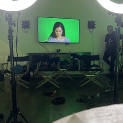 Tony Barr's Film Actors Workshop - Helping Eric by sitting in front of the green screen so he could set up the cameras and lighting prior to class.