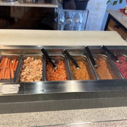 Protein selection L-R: eel, crab sticks, shrimp, salmon, spicy salmon, spicy tuna, tuna Protein selection L-R: eel, crab sticks, shrimp, salmon, spicy salmon, spicy tuna, tuna