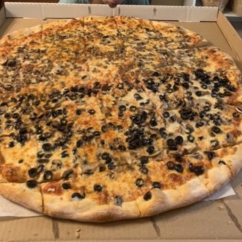 Fini's Pizzeria - Party Pizza Pie all beef and half black olive and half mushrooms - Pizza Near Me - Lawrenceville, Georgia Fini's Pizzeria - Party Pizza Pie all beef and half black olive and half mushrooms - Pizza Near Me - Lawrenceville, Georgia