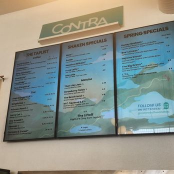 Contra Coffee & Tea - menu as of 5/8/25 - Coffee & Tea Near Me - Orange, California