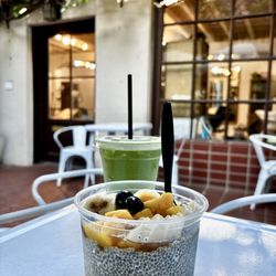 Treat O Clock at Palm & Boy - Chia Pudding and Oat Milk Matcha Latte with lavender