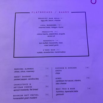 Bar Moxy - Food menu as of October 4,2019 - Cocktail Bars Near Me - Boston, Massachusetts