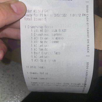 Taco Bell - obviously says no tomato's and lettuce what do i get? both of those - Fast Food Near Me - Winter Garden, Florida Taco Bell - obviously says no tomato's and lettuce what do i get? both of those - Fast Food Near Me - Winter Garden, Florida