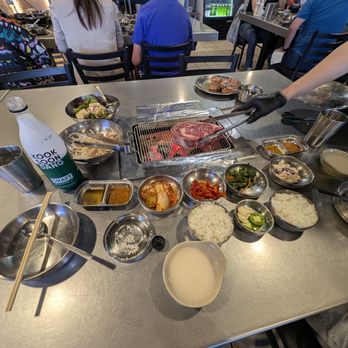 Korean Spring BBQ - adding the meat - Korean Near Me - Santa Clara, California