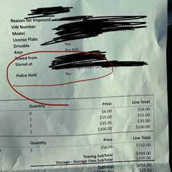 Mark's Towing - Receipt that further proves they were lying and trying to collect more money.