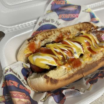 Space Dog Station - Plain with Bacon dog - Hot Dogs Near Me - Brownsville, Texas Space Dog Station - Plain with Bacon dog - Hot Dogs Near Me - Brownsville, Texas
