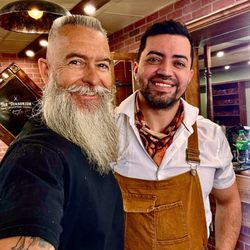 The Tonsorium Mens Grooming Lounge By Juliet - Me and Jiovanni ... this is not an easy face to make look good .. lol txs brother