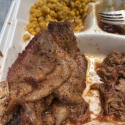 Brisket should come slathered in sauce with loads of uncooked fat and chewy meat. Bummer!!