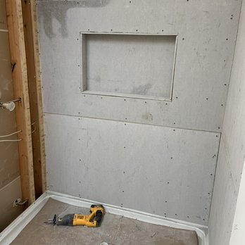 Wayne Wright Construction - Master Bath Remodel - Framed a shower niche. Backer board going in. - General Contractors Near Me Wayne Wright Construction - Master Bath Remodel - Framed a shower niche. Backer board going in. - General Contractors Near Me