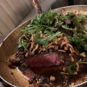 Blue Ridge Kitchen - Tomahawk red wine reduction, arugula, crispy onions, and garlic mash potatoes - Southern Near Me - Sebastopol, California Blue Ridge Kitchen - Tomahawk red wine reduction, arugula, crispy onions, and garlic mash potatoes - Southern Near Me - Sebastopol, California