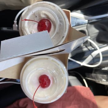 Chick-fil-A - Peach Peach Milkshake on the right And Cookies & Cream Milkshake on the left - Fast Food Near Me - Las Vegas, Nevada Chick-fil-A - Peach Peach Milkshake on the right And Cookies & Cream Milkshake on the left - Fast Food Near Me - Las Vegas, Nevada