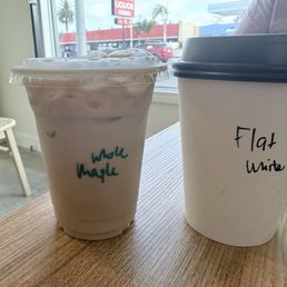 Flat white and iced maple brown sugar Flat white and iced maple brown sugar