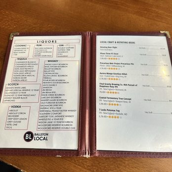 Ballston Local - Drink menu - Burgers Near Me - Arlington, Virginia