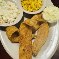 Cat Fish with Corn and Coleslaw
