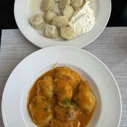Shokolad - 1/2 Pelmeni; 1/2 Eggplant, green pea & potato varenyky