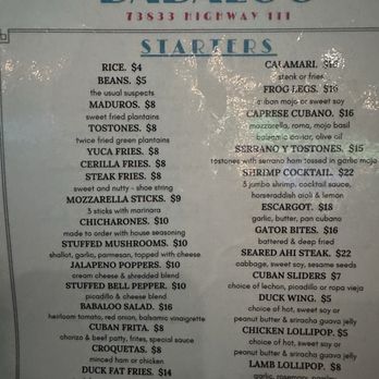 BaBaLoo Lounge - Menu - Cuban Near Me - Palm Desert, California