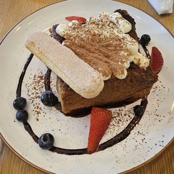 Hatch 44 Cafe - Get Your Fix : Japanese style French toast w/ espresso, mocha, mascarpone mousse, cocoa powder, topped w/ berries & a lady finger. - Cafes Near Me - Metuchen, New Jersey