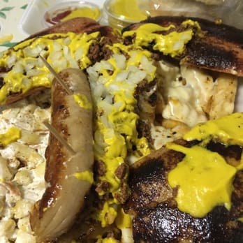 Fairport Hots - Garbage plate $7-12 mishmash of mac salad/cheese fries/chili/chopped onions/hot sauce/mustard/combo of white hots n reg. - Burgers Near Me - Fairport, New York Fairport Hots - Garbage plate $7-12 mishmash of mac salad/cheese fries/chili/chopped onions/hot sauce/mustard/combo of white hots n reg. - Burgers Near Me - Fairport, New York
