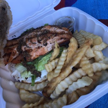 Back A Yard Caribbean Grill - Jerk Salmon Filet Sandwich - Caribbean Near Me - Campbell, California Back A Yard Caribbean Grill - Jerk Salmon Filet Sandwich - Caribbean Near Me - Campbell, California