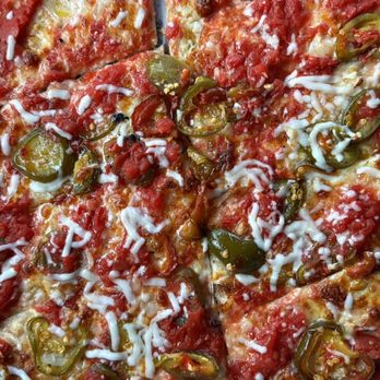 De Lorenzo's Tomato Pies - Signature Tomato Pie - Large with cherry peppers and garlic - Pizza Near Me - Robbinsville, New Jersey De Lorenzo's Tomato Pies - Signature Tomato Pie - Large with cherry peppers and garlic - Pizza Near Me - Robbinsville, New Jersey