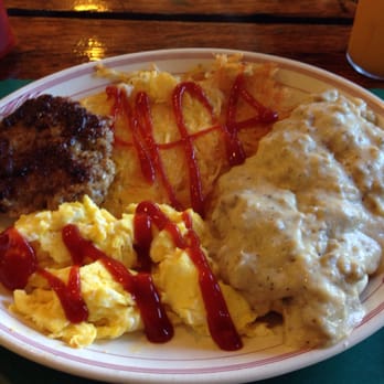 Connie's - Biscuits and gravy with 2 eggs, a sausage, and hash browns! DELICIOUS! - Cafes Near Me - Vista, California Connie's - Biscuits and gravy with 2 eggs, a sausage, and hash browns! DELICIOUS! - Cafes Near Me - Vista, California