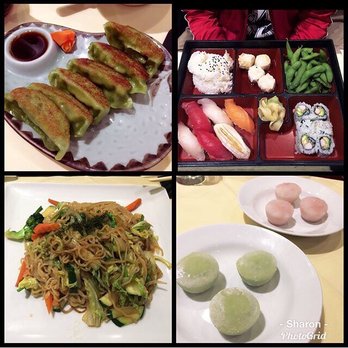 Azuki - Clockwise from top left: vegetable dumplings, bento box, vegetable ramen, red bean and green tea mocha. - Japanese Near Me - New York, New York Azuki - Clockwise from top left: vegetable dumplings, bento box, vegetable ramen, red bean and green tea mocha. - Japanese Near Me - New York, New York
