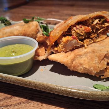 Mambo's Cafe - Buford - Empanadas flash fried 1 beef and 1 chicken turnovers - Peruvian Near Me - Buford, Georgia