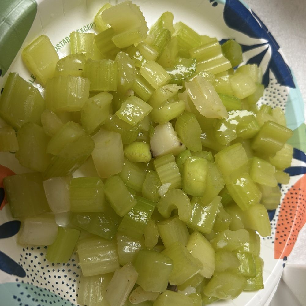 Plate full of celery that I removed from my shrimp sub gum chop suey. Plate full of celery that I removed from my shrimp sub gum chop suey.
