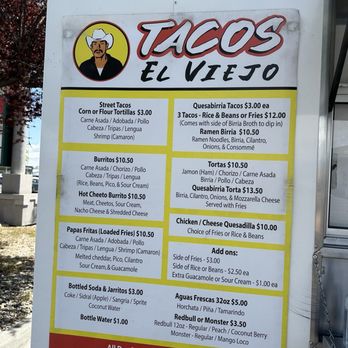 Tacos El Viejo - 5/9/24 Menu - Food Trucks Near Me - Twin Falls, Idaho Tacos El Viejo - 5/9/24 Menu - Food Trucks Near Me - Twin Falls, Idaho