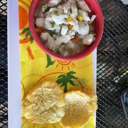 Costa Rican Cantina - Ceviche with tostones de pana.