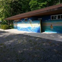 Owasco Yacht Club - Lake inspired mural. Outside bathroom