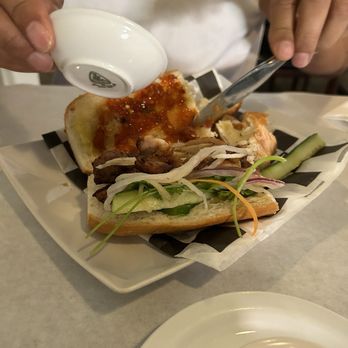 Elements Restaurant - Banh Mi with some hot sauce - Vietnamese Near Me - San Jose, California