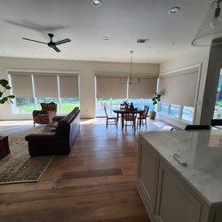 Best Blinds of Austin - Alta Blackout Roller Shades with matching Fabric Cornice and Somfy Automation.