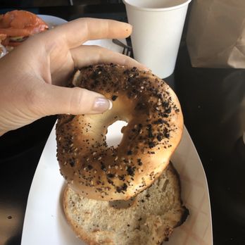 Boca Bagel Bar - My Everything Bagel, not lightly toasted :/ - Bagels Near Me - Boca Raton, Florida